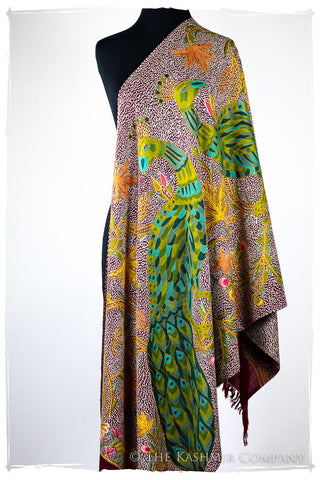 Paons des forêts d'Indiens bordeaux Antiquaires Shawl