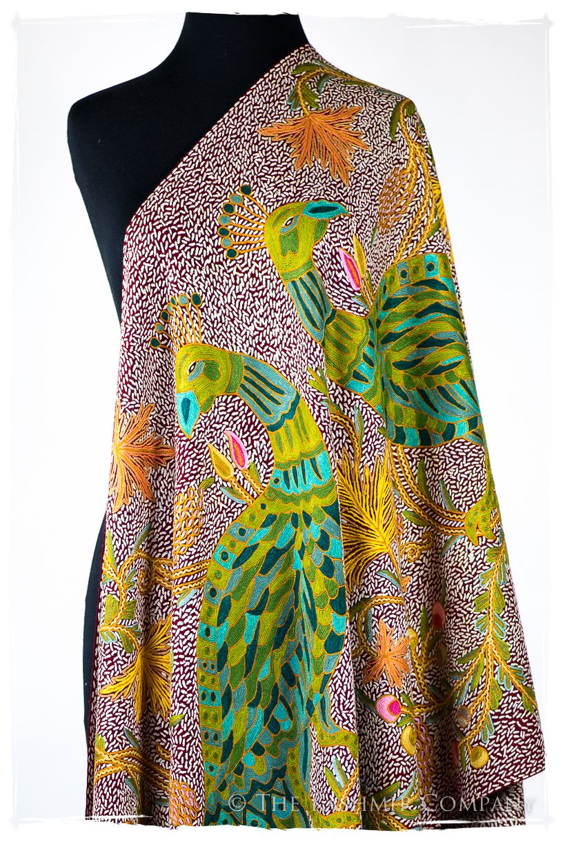 Paons des forêts d'Indiens bordeaux Antiquaires Shawl