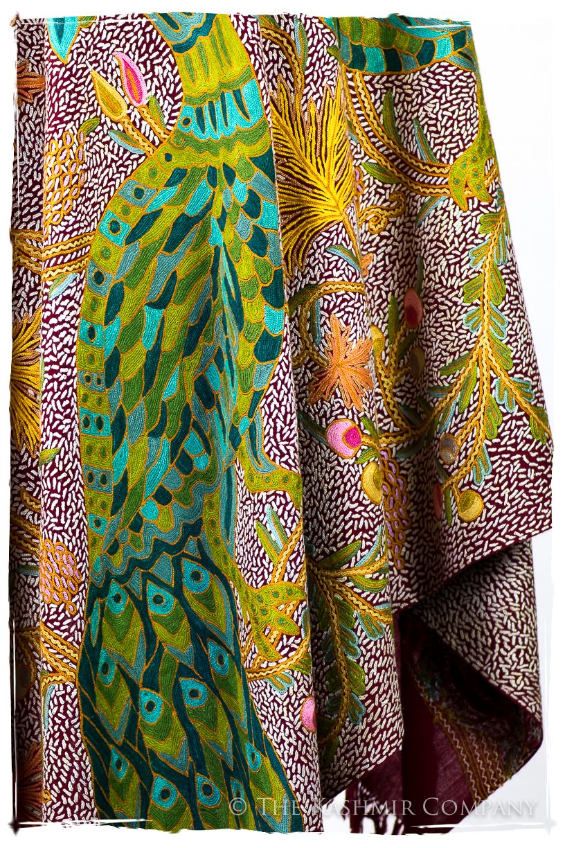 Paons des forêts d'Indiens bordeaux Antiquaires Shawl