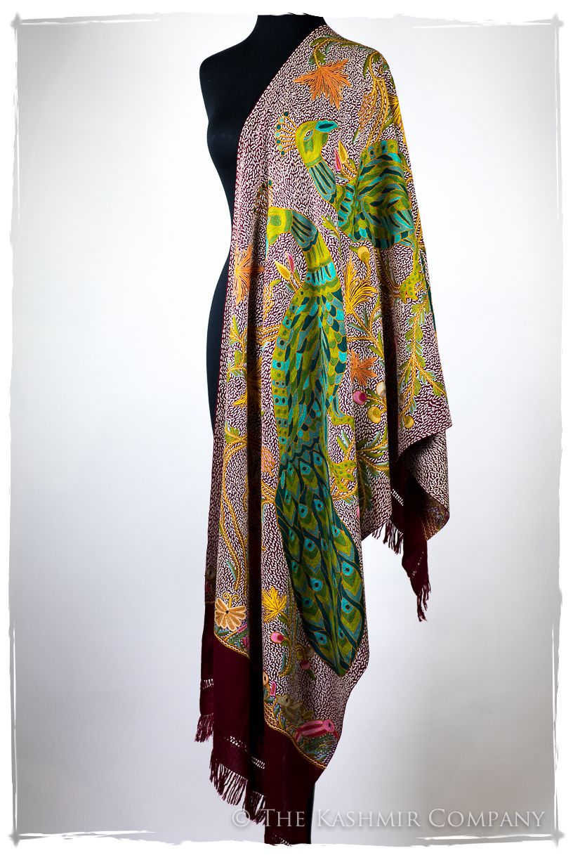 Paons des forêts d'Indiens bordeaux Antiquaires Shawl