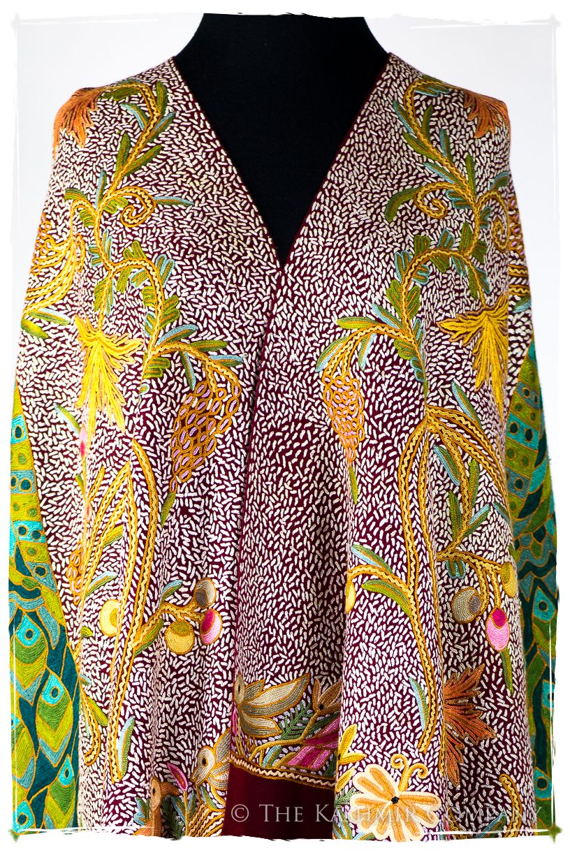 Paons des forêts d'Indiens bordeaux Antiquaires Shawl