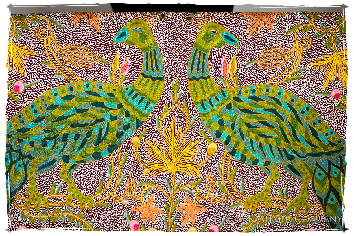 Paons des forêts d'Indiens bordeaux Antiquaires Shawl