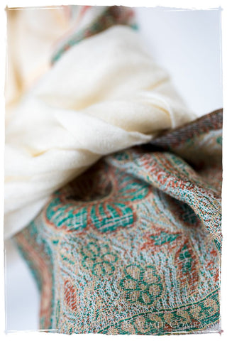 Fabrizia Frontière Ivory Kashmir Wool Scarf