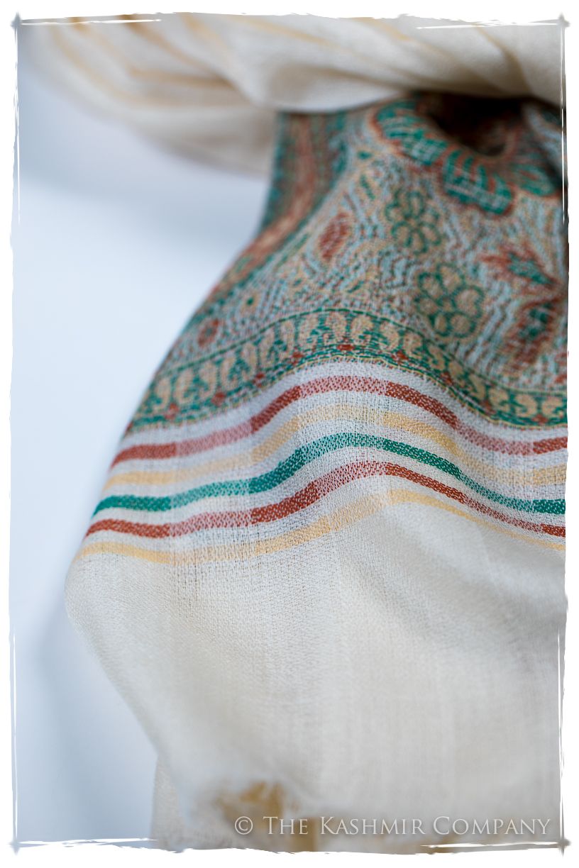 Fabrizia Frontière Ivory Kashmir Wool Scarf