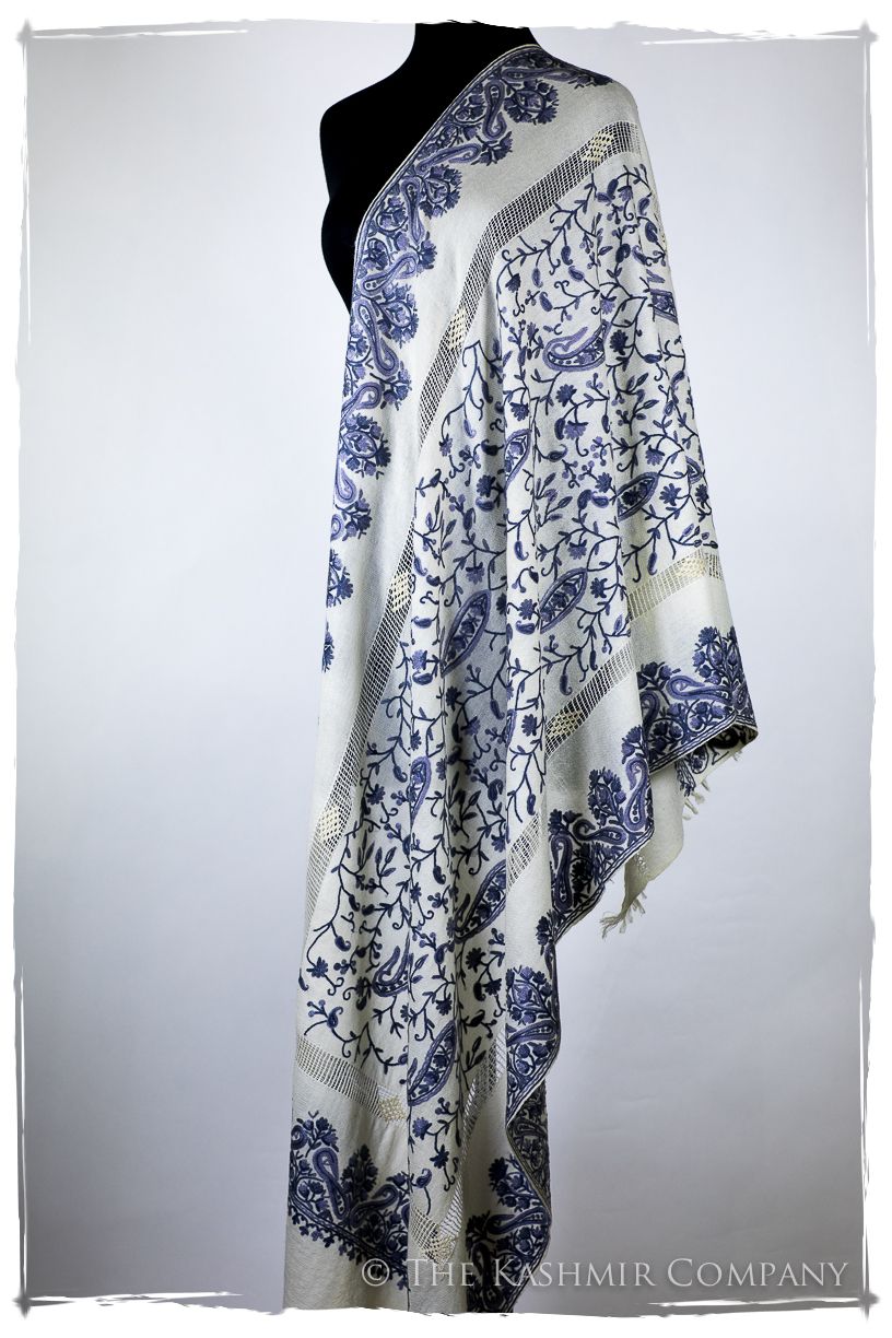 Broderie Française Adele Bleu Tirée Paisley Notre Dame Shawl