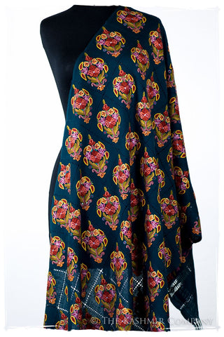 Les Nouvelles Fil Dessiné Kalideo Bouquet Maple Bleu Shawl