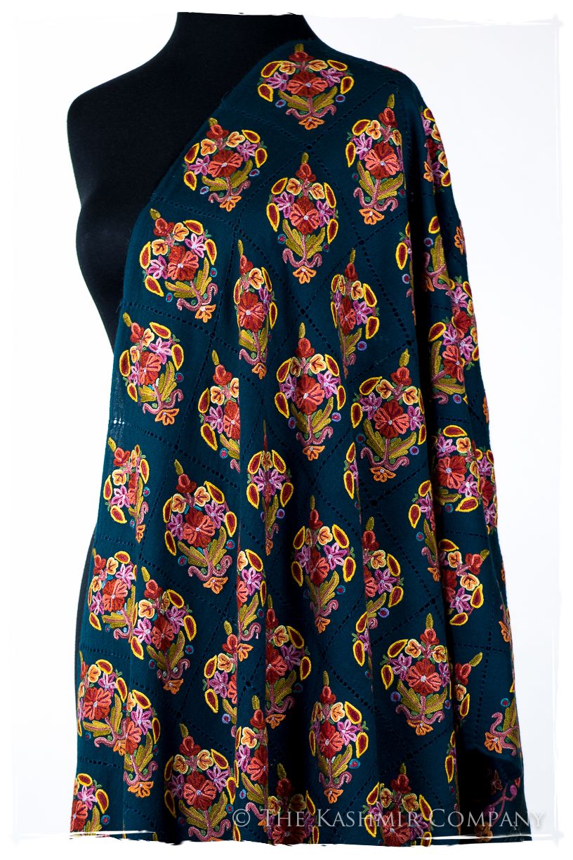 Les Nouvelles Fil Dessiné Kalideo Bouquet Maple Bleu Shawl