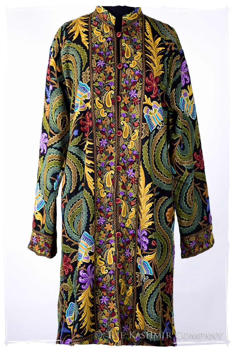Française Magnifiqué des Papillons Orient Noir Renoir Wool Coat