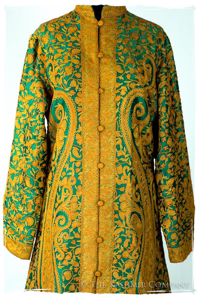 Française Emerald Gold d'orient Royalé Paisley Silk Coat