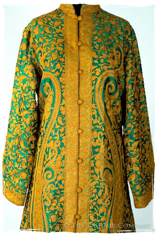 Française Emerald Gold d'orient Royalé Paisley Silk Coat