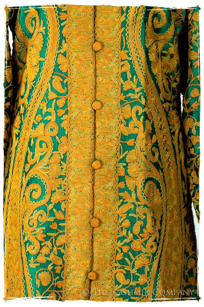 Française Emerald Gold d'orient Royalé Paisley Silk Coat