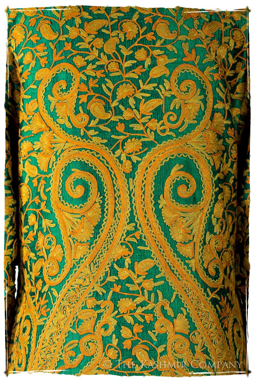 Française Emerald Gold d'orient Royalé Paisley Silk Coat