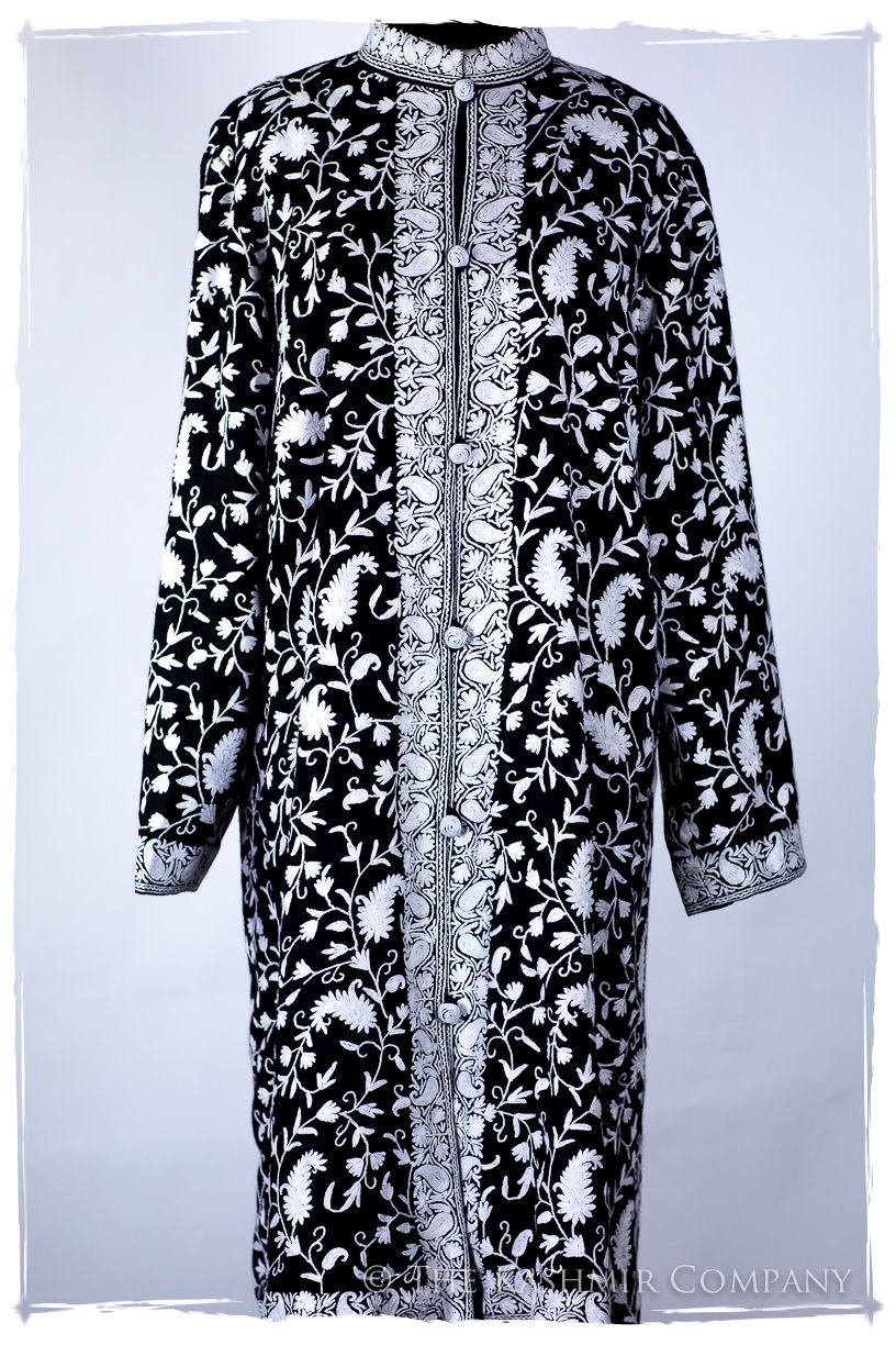Française Nuances de Terré Paisley Blanc Noir Wool Coat