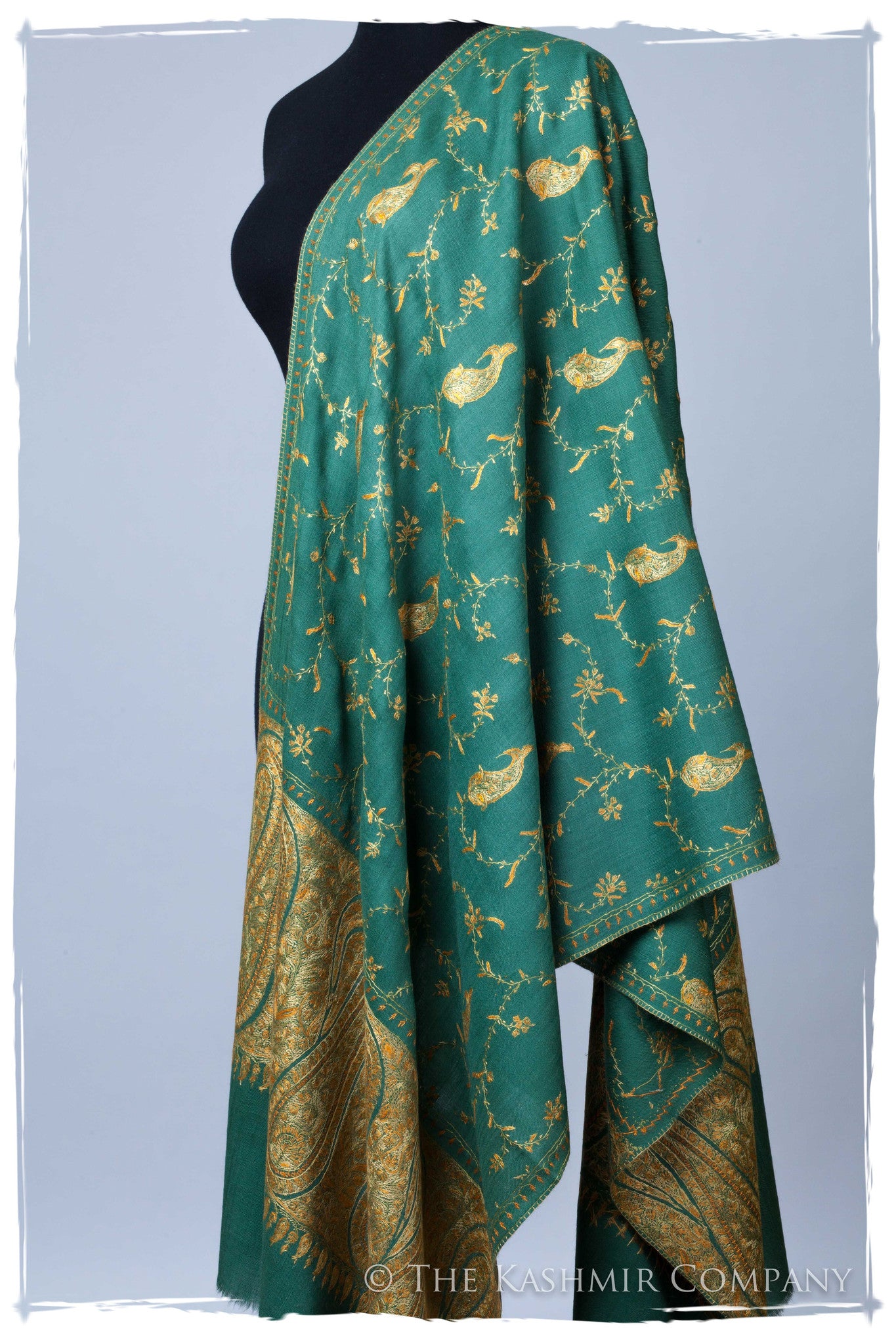 Creme de Menthe Gold Orient Paisley Kashmir Shawl