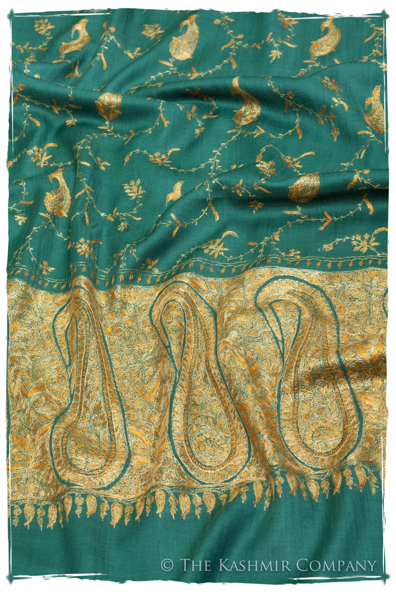 Creme de Menthe Gold Orient Paisley Kashmir Shawl