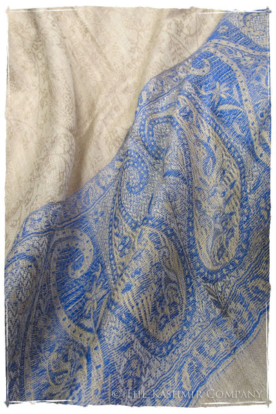 Jacquard Frontiere Bleu Taupe Cashmere Scarf