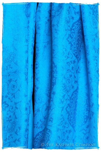 French Blue Jacquard Paisley Silk Scarf / Shawl