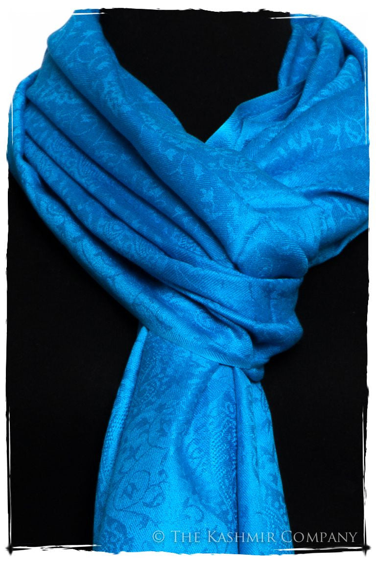 French Blue Jacquard Paisley Silk Scarf / Shawl