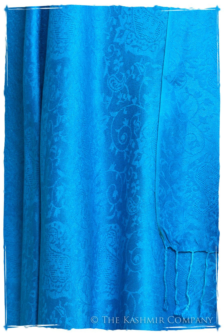 French Blue Jacquard Paisley Silk Scarf / Shawl