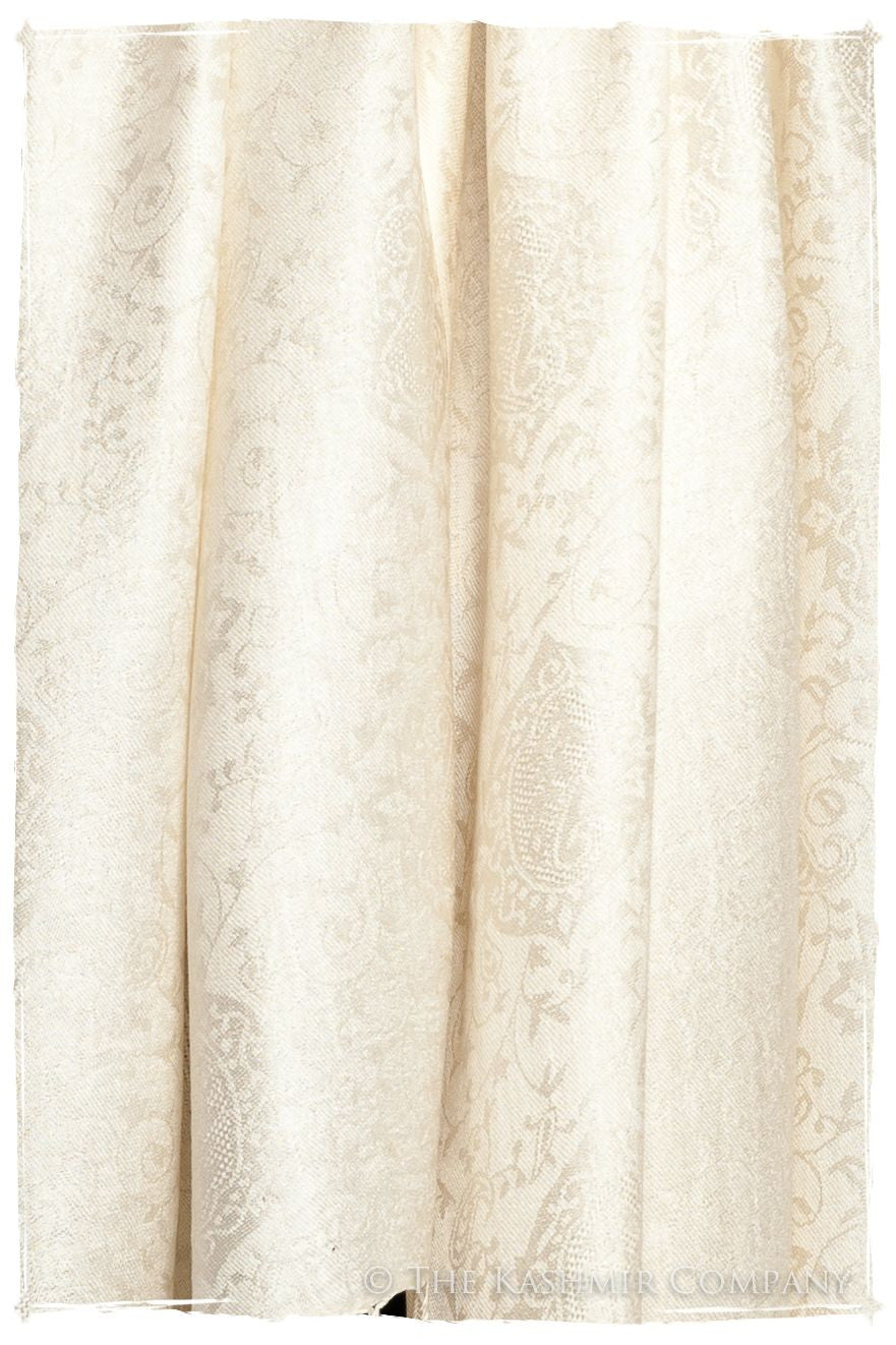 Crème Ivoire Jacquard Paisley Silk Scarf / Shawl