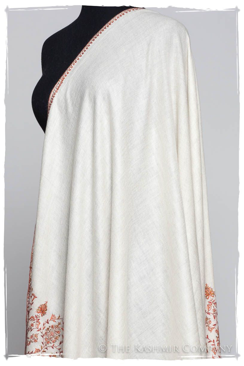 Mughal Ivoire de Jardin Frontière L'amour Soft Cashmere Scarf/Shawl