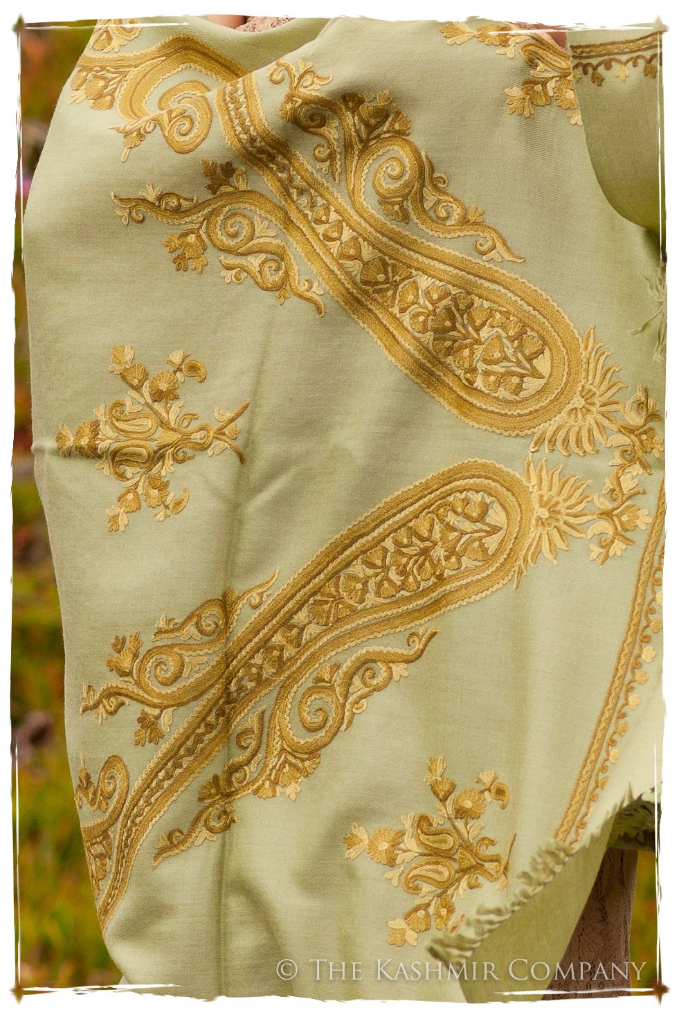 Regal Paisley Celadon Aloe Shawl