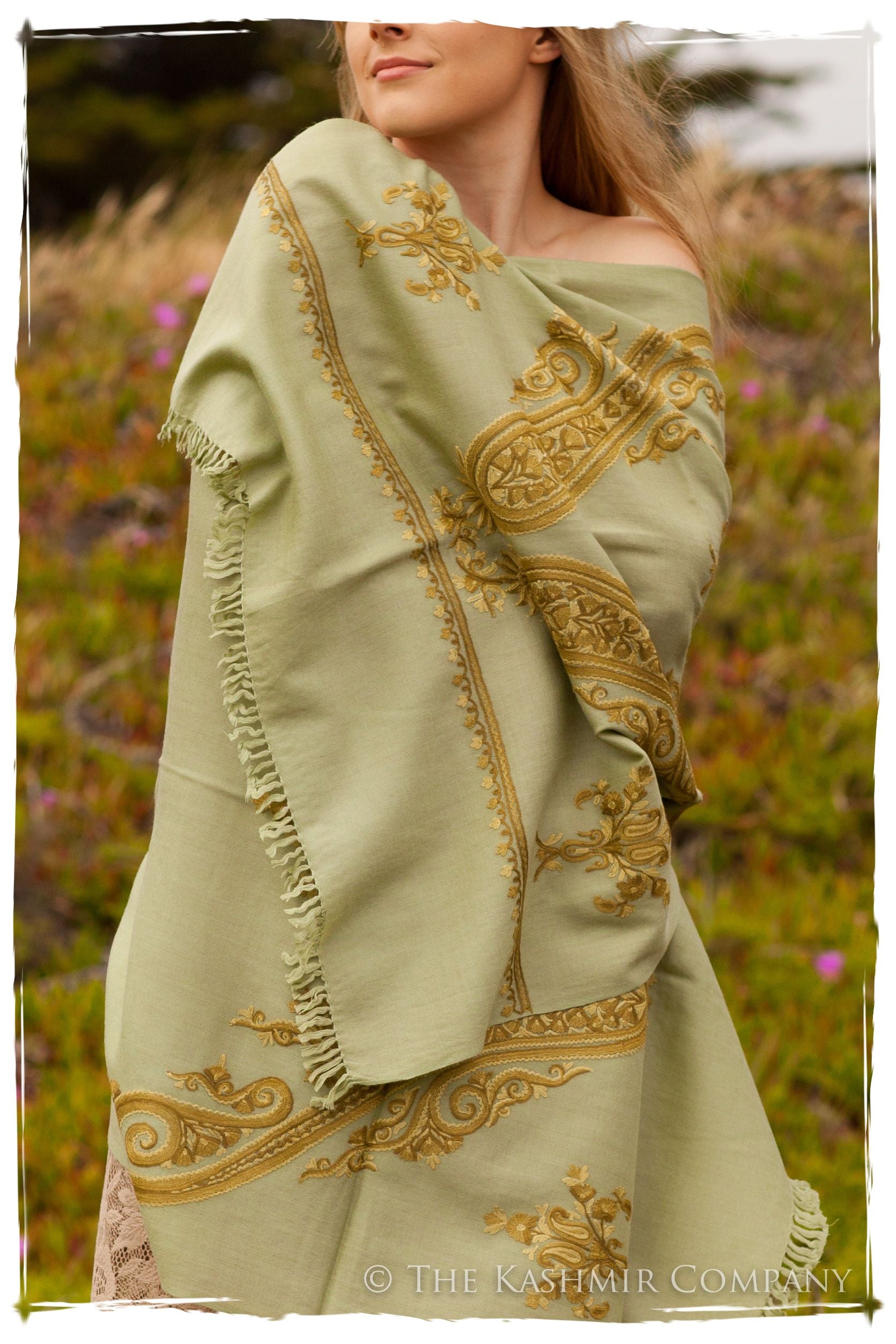 Regal Paisley Celadon Aloe Shawl