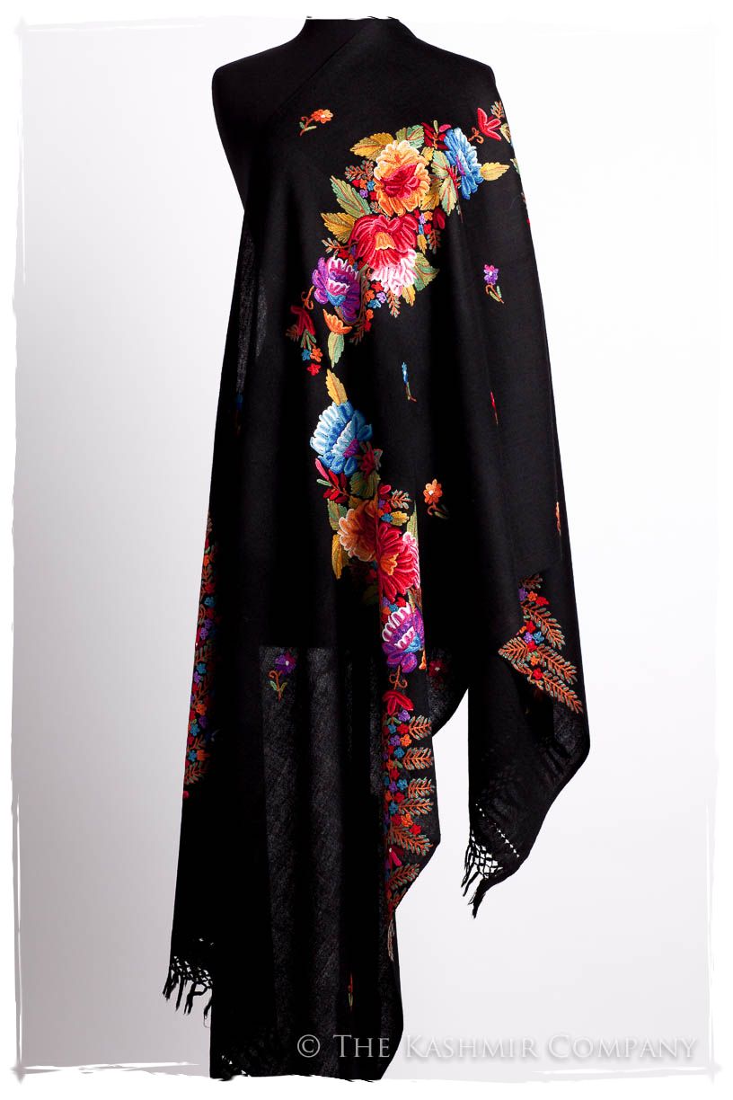 Frontière Jardin Noir Bouquet Mascarade Shawl