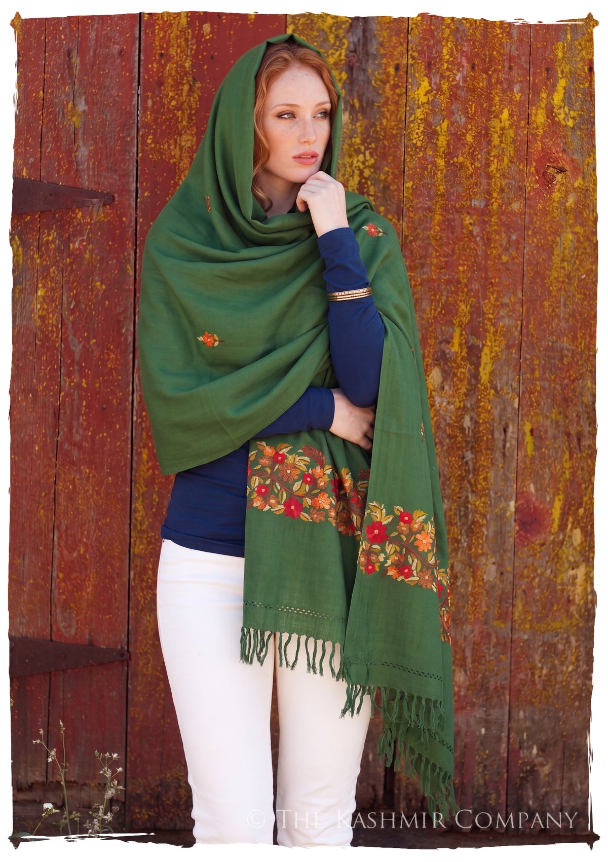 Watercress Frontière Jardin Gift Shawl — lifestyle