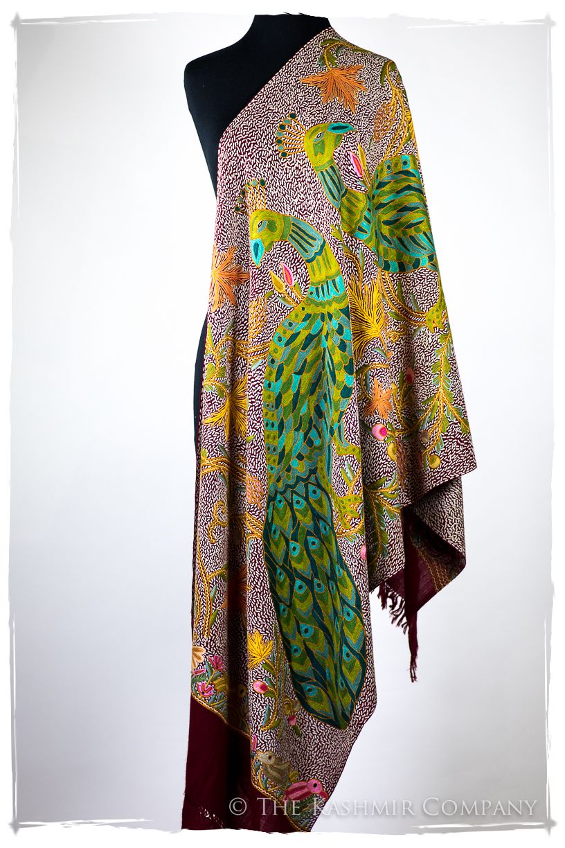 Paons des forêts d'Indiens bordeaux Antiquaires Shawl