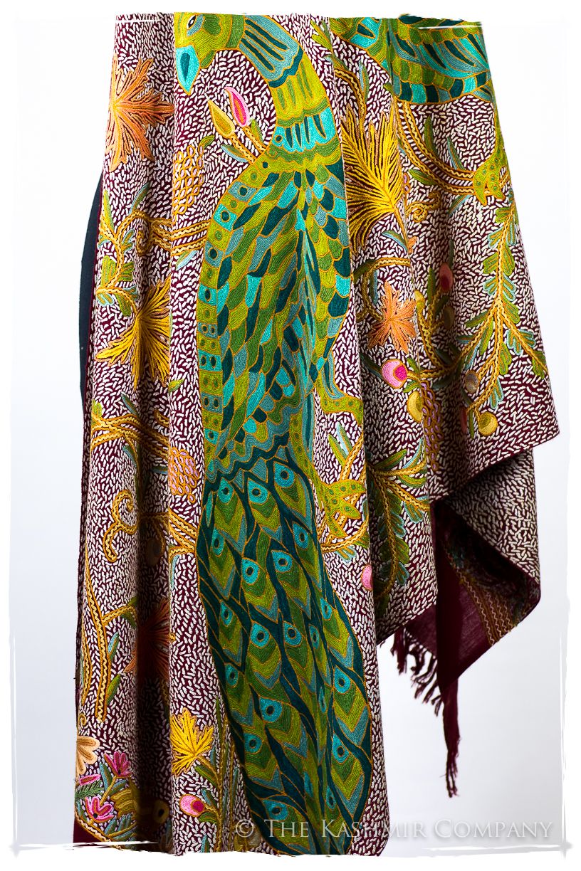 Paons des forêts d'Indiens bordeaux Antiquaires Shawl