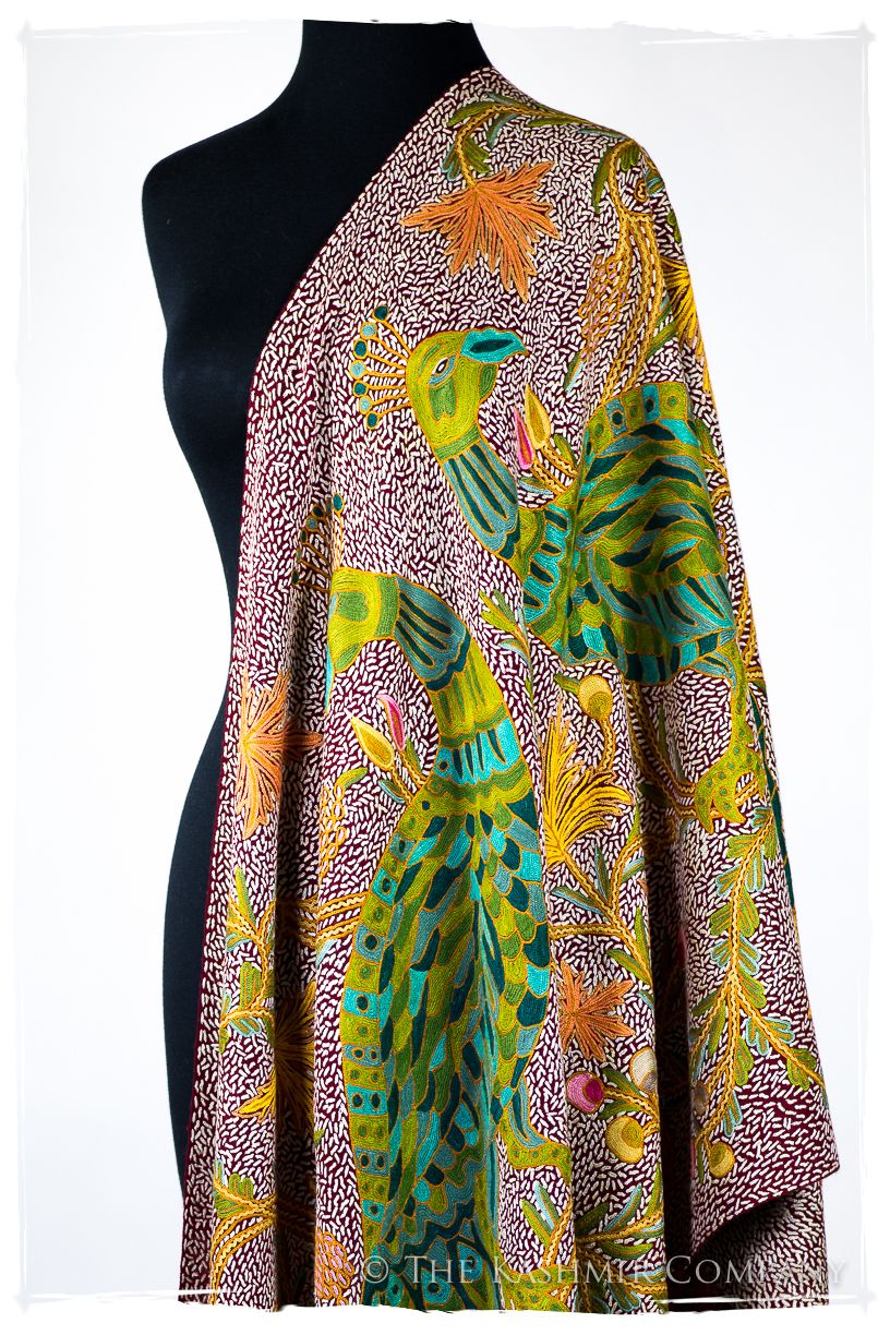 Paons des forêts d'Indiens bordeaux Antiquaires Shawl