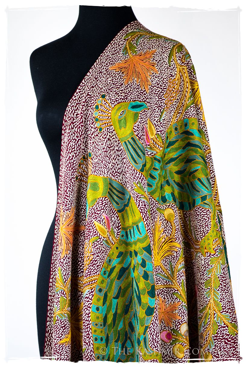 Paons des forêts d'Indiens bordeaux Antiquaires Shawl