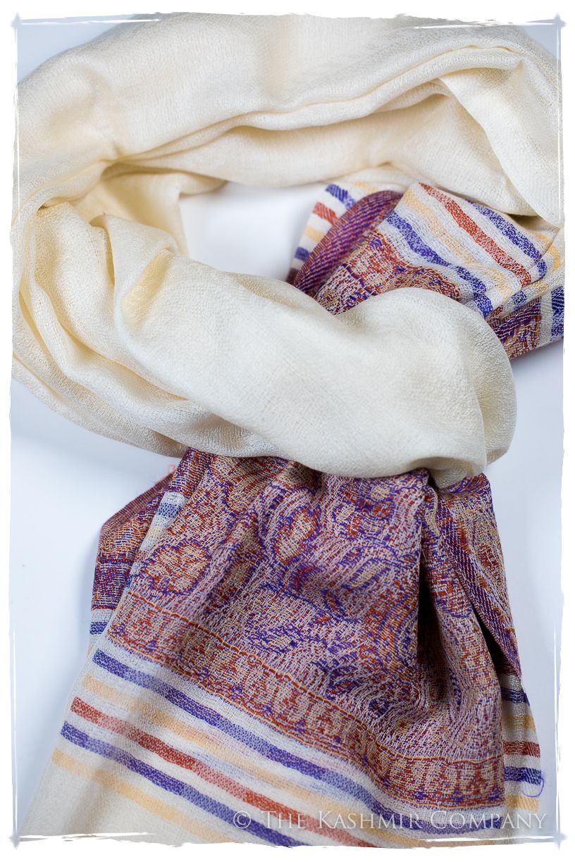 Griselda Frontière Ivory Kashmir Wool Scarf
