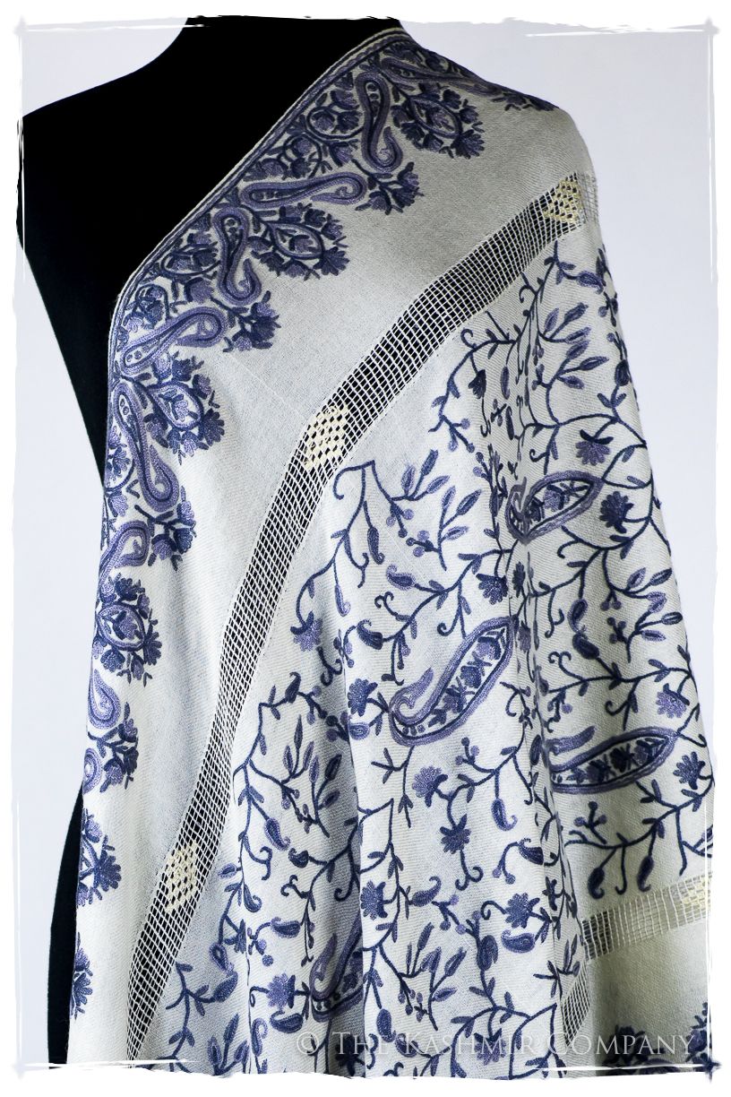 Broderie Française Adele Bleu Tirée Paisley Notre Dame Shawl