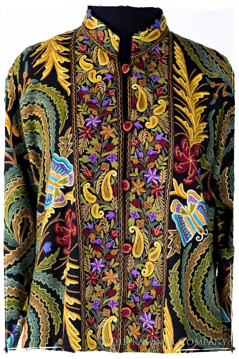 Française Magnifiqué des Papillons Orient Noir Renoir Wool Coat