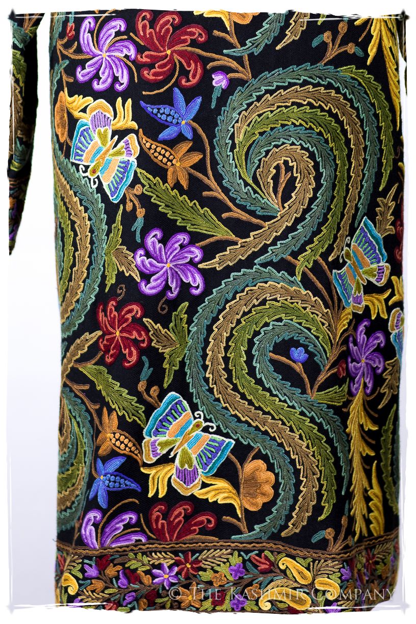 Française Magnifiqué des Papillons Orient Noir Renoir Wool Coat