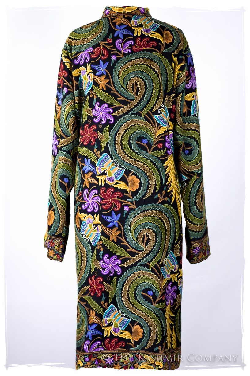Française Magnifiqué des Papillons Orient Noir Renoir Wool Coat