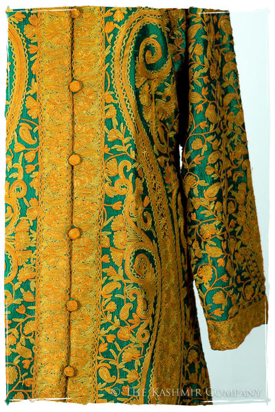 Française Emerald Gold d'orient Royalé Paisley Silk Coat