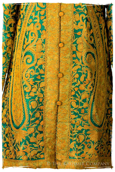 Française Emerald Gold d'orient Royalé Paisley Silk Coat