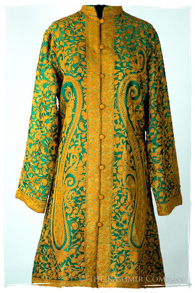 Française Emerald Gold d'orient Royalé Paisley Silk Coat