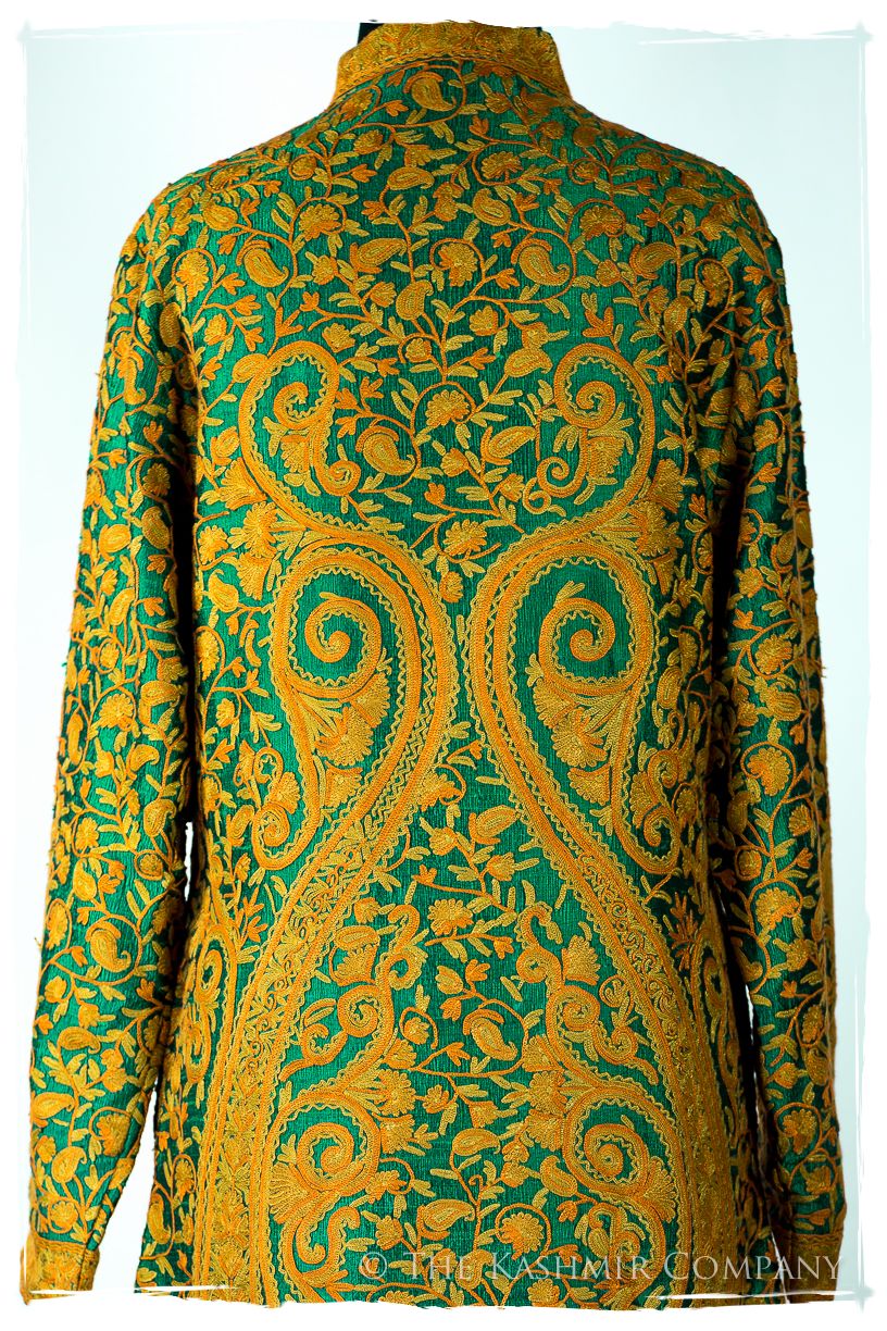 Française Emerald Gold d'orient Royalé Paisley Silk Coat