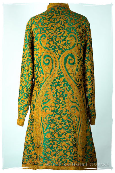 Française Emerald Gold d'orient Royalé Paisley Silk Coat