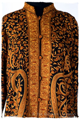 Française Mughal Gold d'orient Royalé Paisley Silk Coat