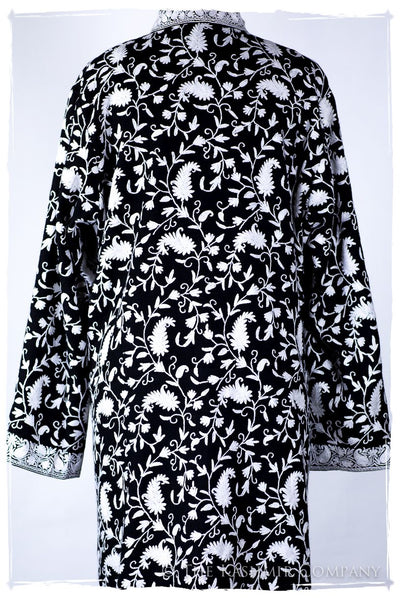 Française Nuances de Terré Paisley Noir Blanc Wool Coat