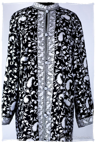 Française Nuances de Terré Paisley Noir Blanc Wool Coat