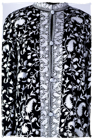 Française Nuances de Terré Paisley Noir Blanc Wool Coat