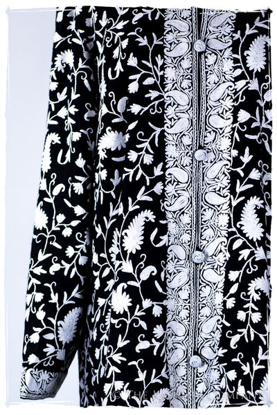 Française Nuances de Terré Paisley Noir Blanc Wool Coat