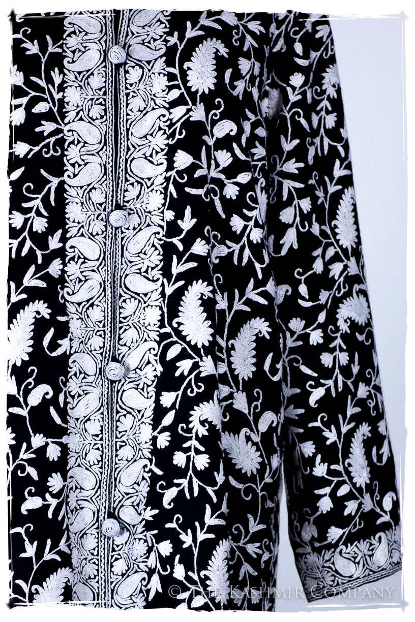 Française Nuances de Terré Paisley Noir Blanc Wool Coat