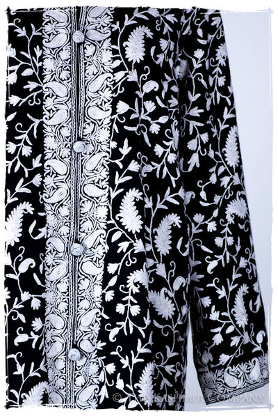 Française Nuances de Terré Paisley Noir Blanc Wool Coat